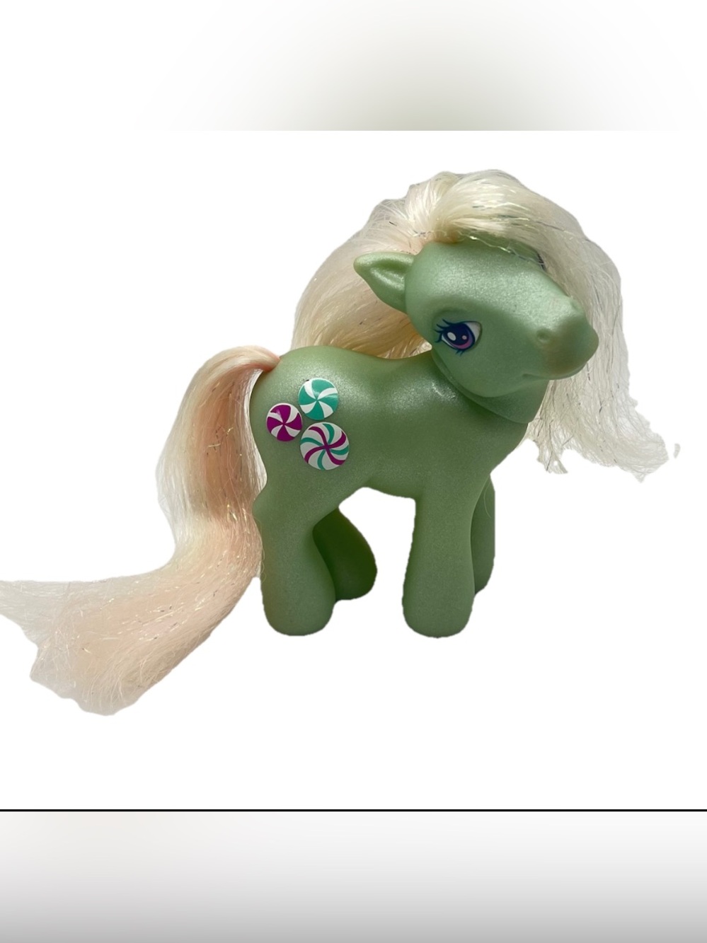 G3 My Little Pony 2002 MINTY Peppermint Candy Heart White Tinsel Hair Diva Pose